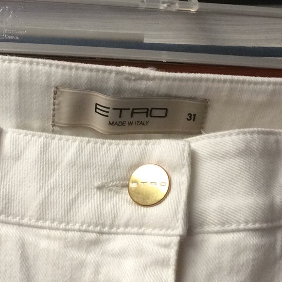 ETRO Italian gold accents stretchy white jeans - Picture 2 of 5